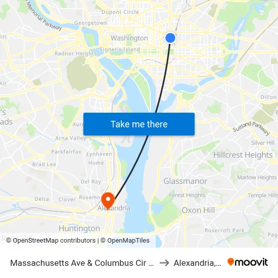 Massachusetts Ave & Columbus Cir NE Eb to Alexandria, VA map