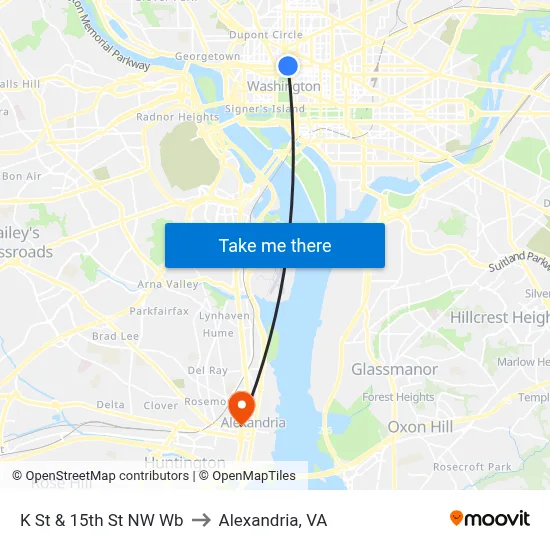 K St & 15th St NW Wb to Alexandria, VA map