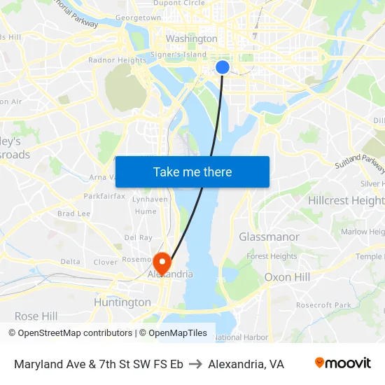 Maryland Ave & 7th St SW FS Eb to Alexandria, VA map