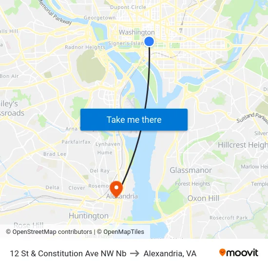 12 St & Constitution Ave NW Nb to Alexandria, VA map