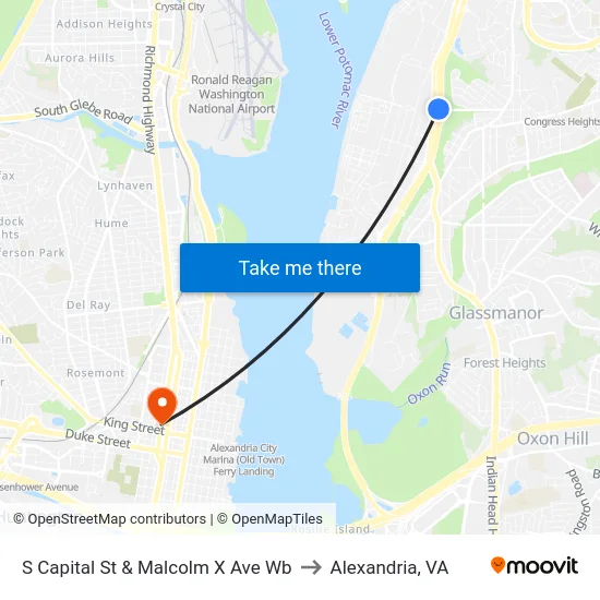 S Capital St & Malcolm X Ave Wb to Alexandria, VA map