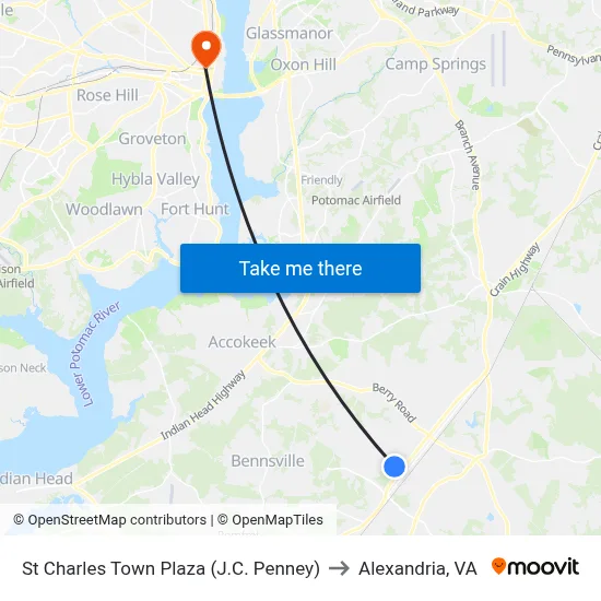 St Charles Town Plaza (J.C. Penney) to Alexandria, VA map