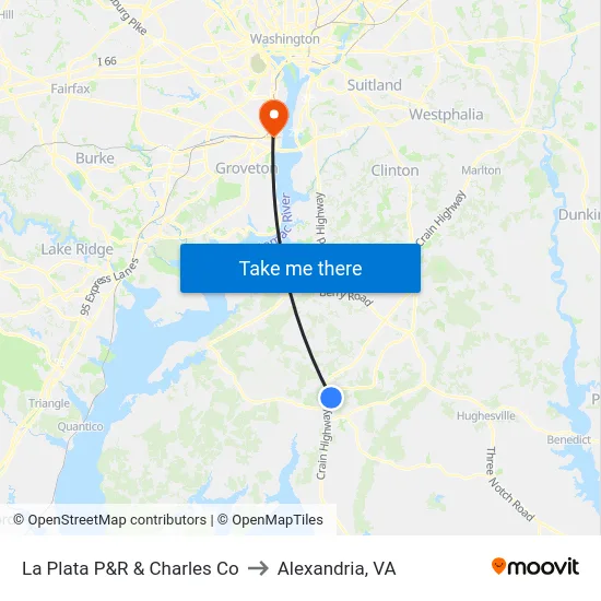 La Plata P&R & Charles Co to Alexandria, VA map