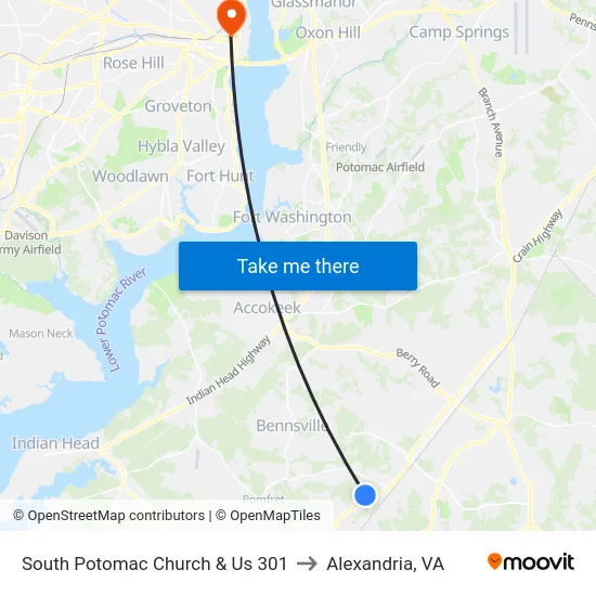South Potomac Church & Us 301 to Alexandria, VA map