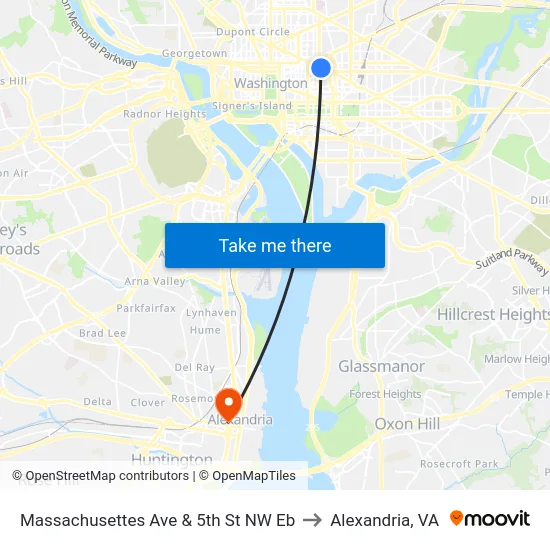 Massachusettes Ave & 5th St NW Eb to Alexandria, VA map