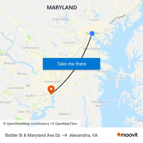 Biddle St & Maryland Ave Eb to Alexandria, VA map