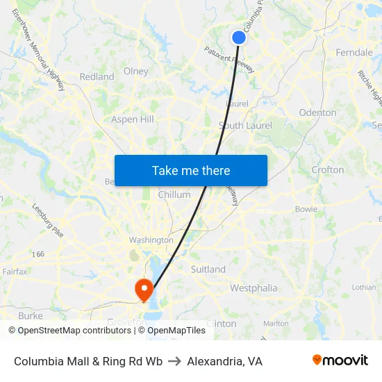 Columbia Mall & Ring Rd Wb to Alexandria, VA map