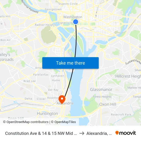 Constitution Ave & 14 & 15 NW Mid Wb to Alexandria, VA map