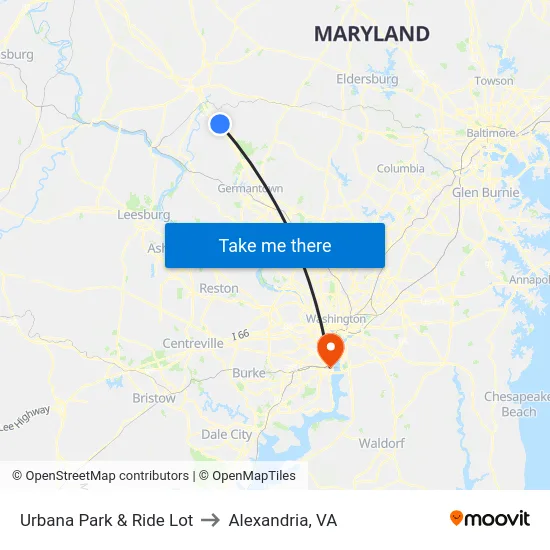 Urbana Park & Ride Lot to Alexandria, VA map