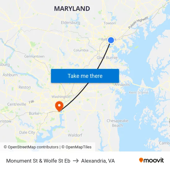 Monument St & Wolfe St Eb to Alexandria, VA map