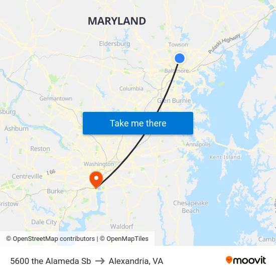 5600 the Alameda Sb to Alexandria, VA map