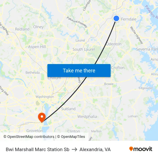 Bwi Marshall Marc Station Sb to Alexandria, VA map