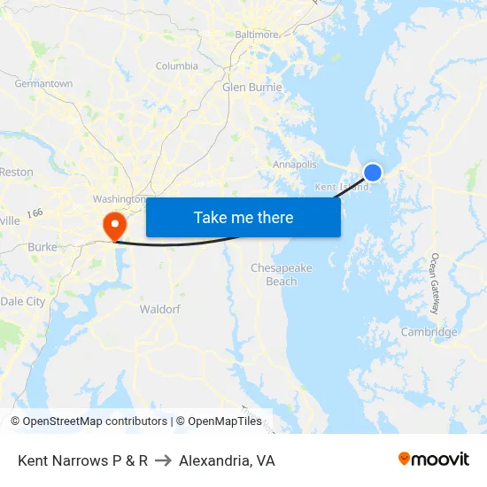 Kent Narrows P & R to Alexandria, VA map