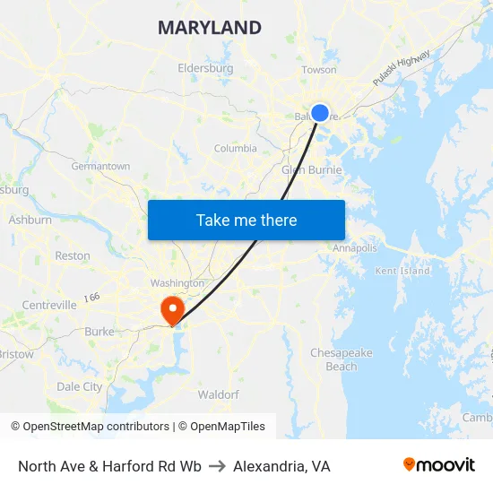 North Ave & Harford Rd Wb to Alexandria, VA map