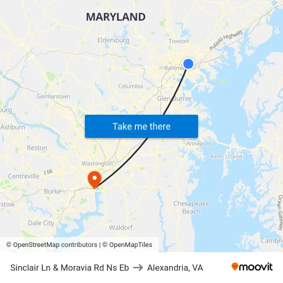Sinclair Ln & Moravia Rd Ns Eb to Alexandria, VA map