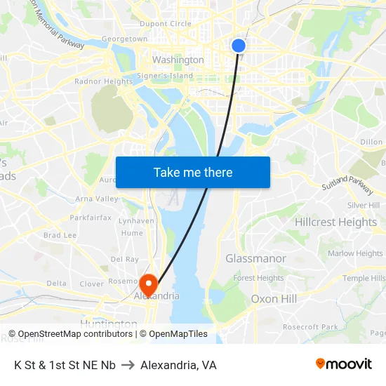 K St & 1st St NE Nb to Alexandria, VA map