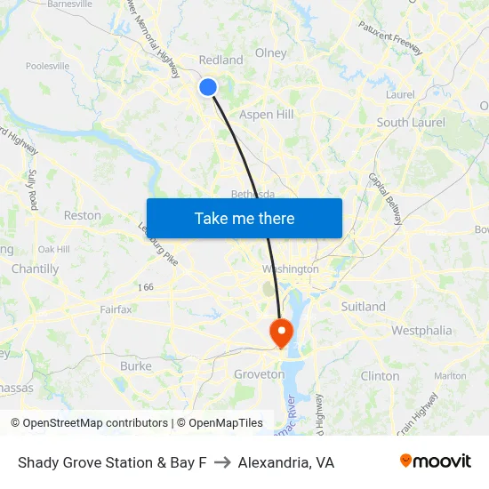 Shady Grove Station & Bay F to Alexandria, VA map