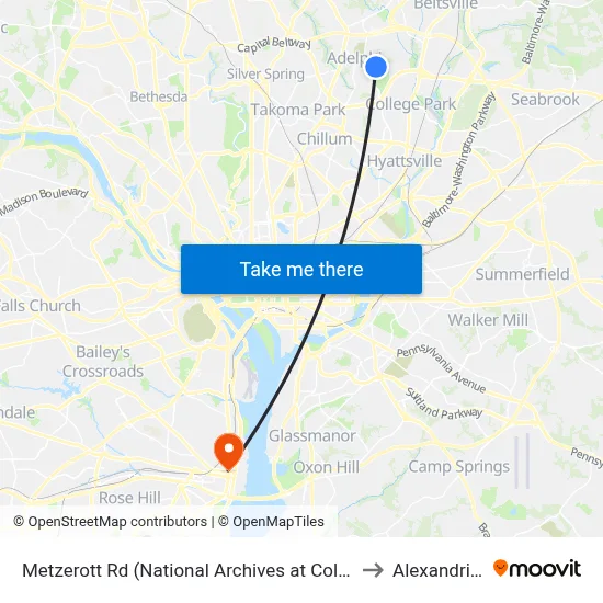 Metzerott Rd (National Archives at College Park) Wb to Alexandria, VA map