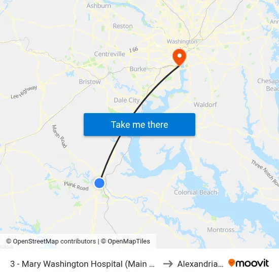 3 - Mary Washington Hospital (Main Entrance) to Alexandria, VA map