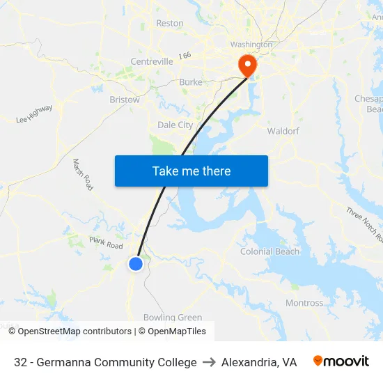 32 - Germanna Community College to Alexandria, VA map