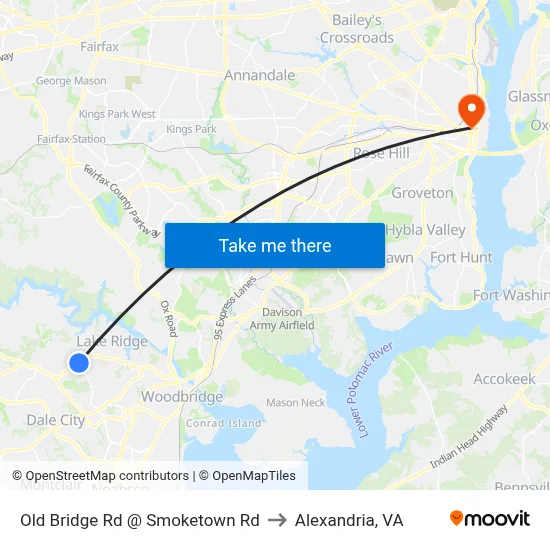 Old Bridge Rd @ Smoketown Rd to Alexandria, VA map
