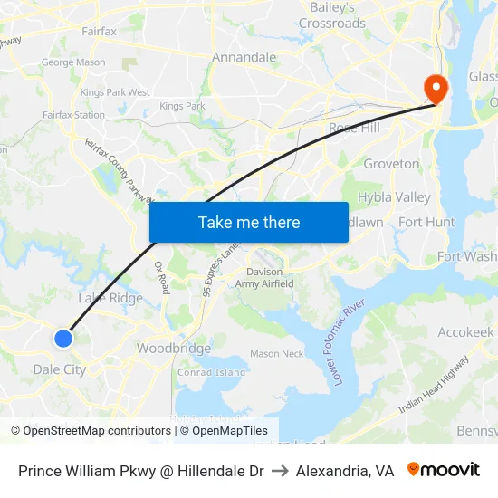 Prince William Pkwy @ Hillendale Dr to Alexandria, VA map