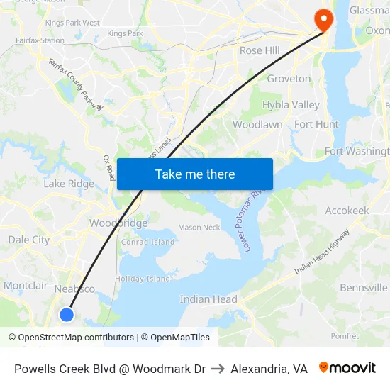 Powells Creek Blvd @ Woodmark Dr to Alexandria, VA map