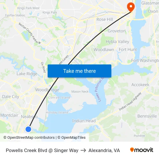 Powells Creek Blvd @ Singer Way to Alexandria, VA map
