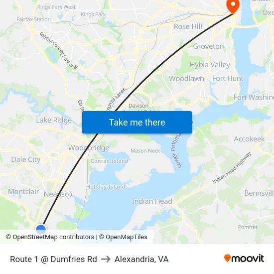 Route 1 @ Dumfries Rd to Alexandria, VA map