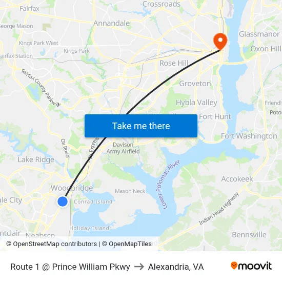 Route 1 @ Prince William Pkwy to Alexandria, VA map