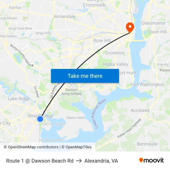 Route 1 @ Dawson Beach Rd to Alexandria, VA map