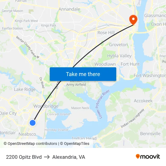 2200 Opitz Blvd to Alexandria, VA map