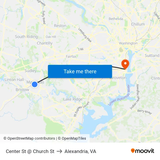 Center St @ Church St to Alexandria, VA map