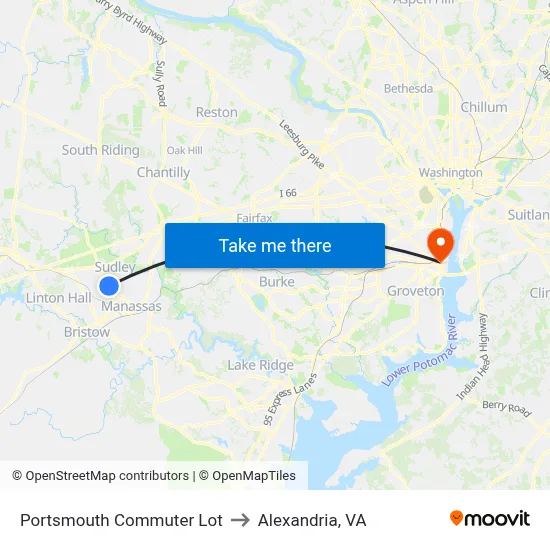 Portsmouth Commuter Lot to Alexandria, VA map