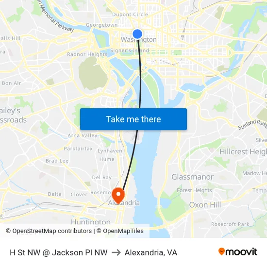 H St NW @  Jackson Pl NW to Alexandria, VA map