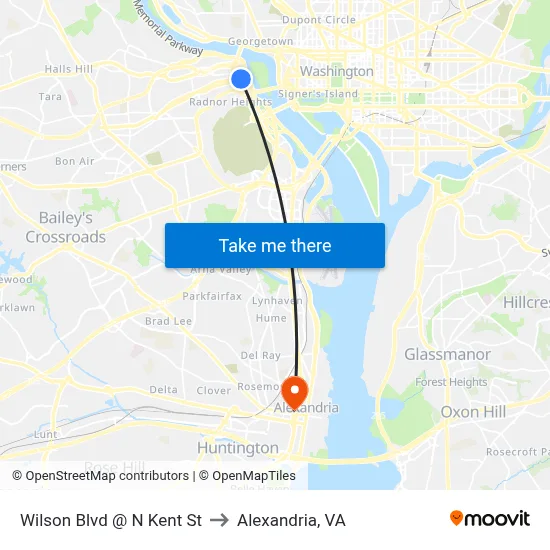 Wilson Blvd @ N Kent St to Alexandria, VA map