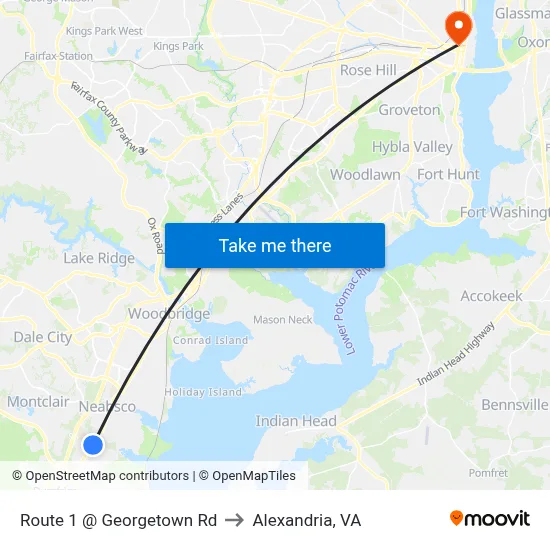 Route 1 @ Georgetown Rd to Alexandria, VA map