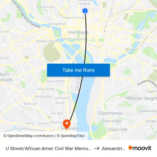 U Street/African-Amer Civil  War Memorial/ Cardozo to Alexandria, VA map