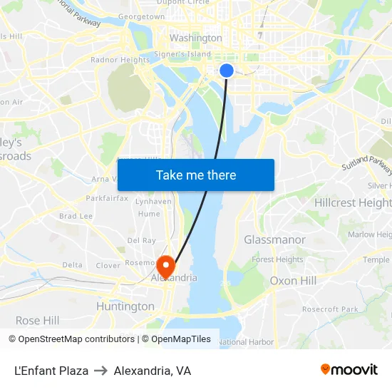 L'Enfant Plaza to Alexandria, VA map