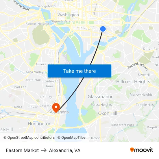 Eastern Market to Alexandria, VA map