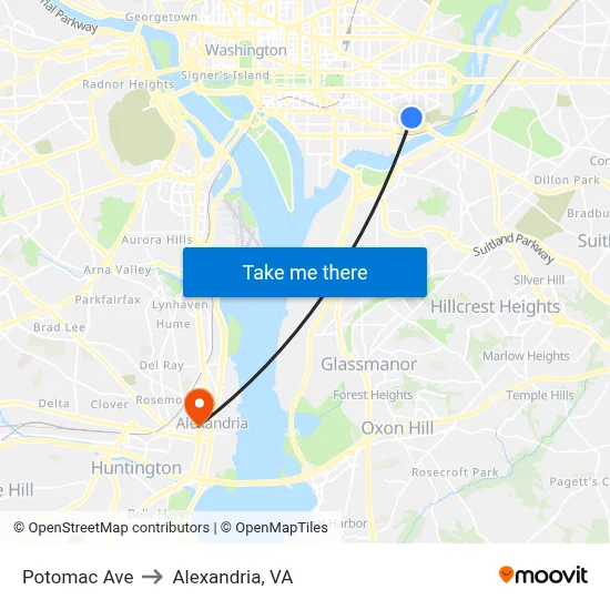 Potomac Ave to Alexandria, VA map