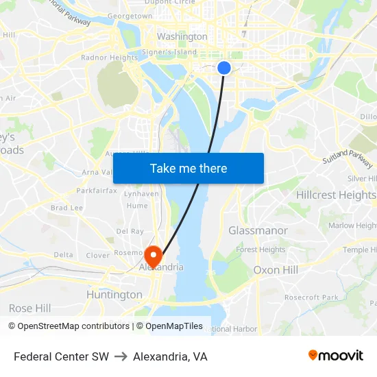 Federal Center SW to Alexandria, VA map