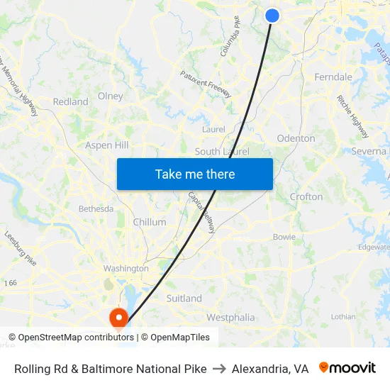 Rolling Rd & Baltimore National Pike to Alexandria, VA map