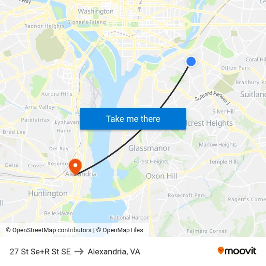 27 St Se+R St SE to Alexandria, VA map