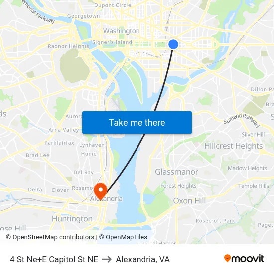 4 St Ne+E Capitol St NE to Alexandria, VA map