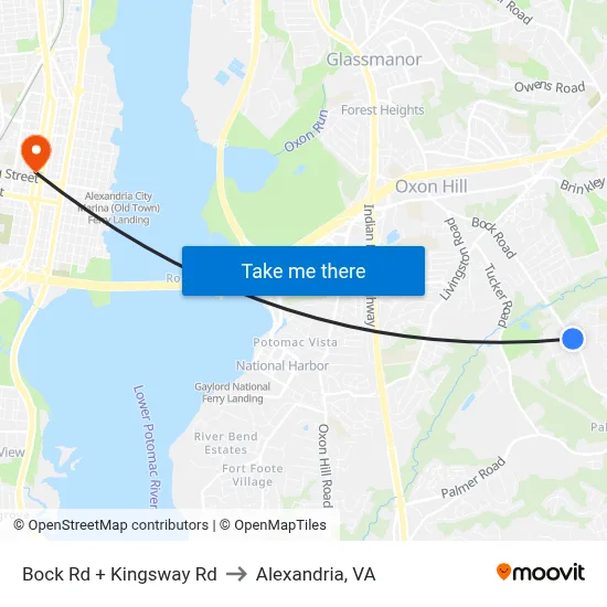 Bock Rd + Kingsway Rd to Alexandria, VA map