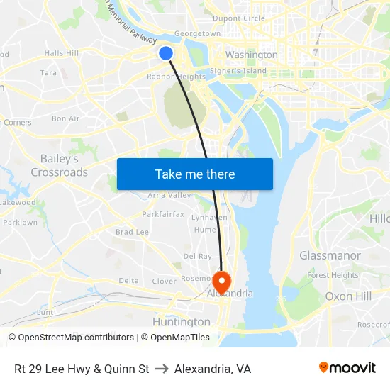Rt 29 Lee Hwy & Quinn St to Alexandria, VA map