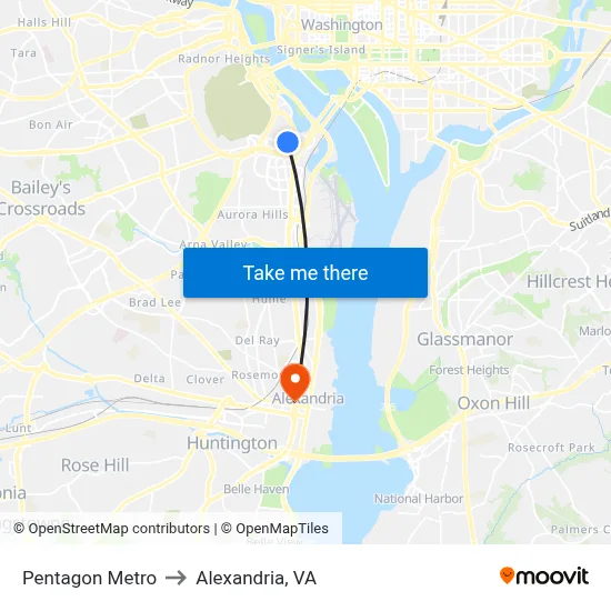 Pentagon Metro to Alexandria, VA map