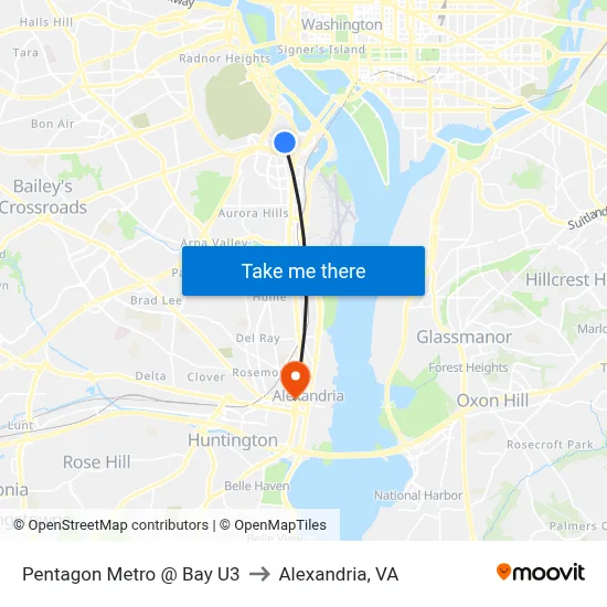 Pentagon Metro @ Bay U3 to Alexandria, VA map