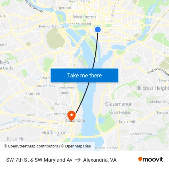 SW 7th St & SW Maryland Av to Alexandria, VA map